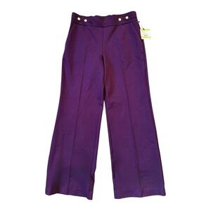 Anne Klein Pull-On Purple Deep Plum Wide-Leg Women’s Pants with Gold Buttons M